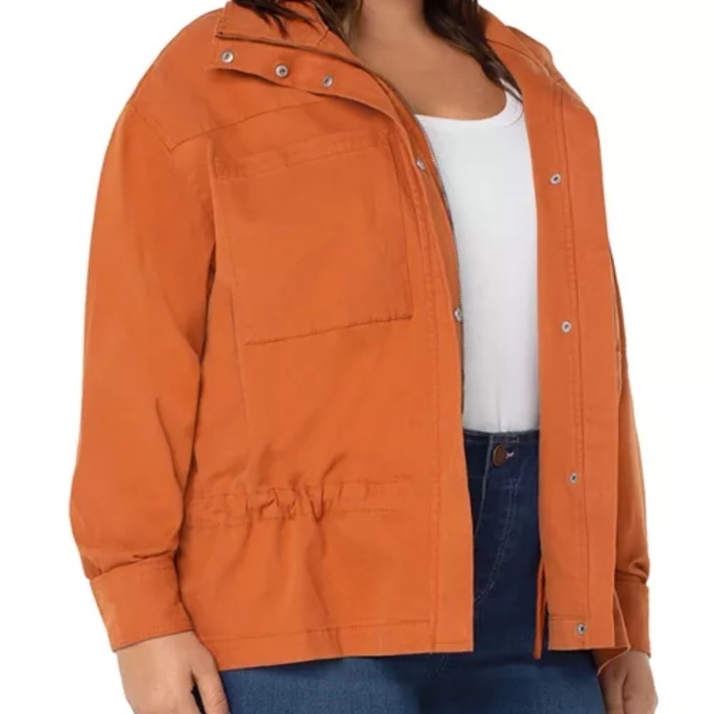 Liverpool Los Angeles Orange Zipper Drawstring Cinch Canvas Jacket